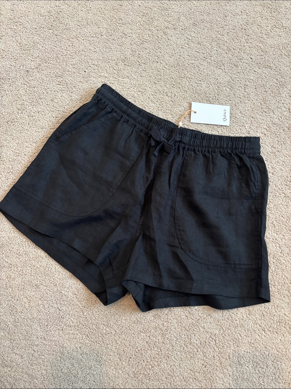 Quince European Linen Black High-Waist Drawstring Women’s Shorts - Picture 4 of 7